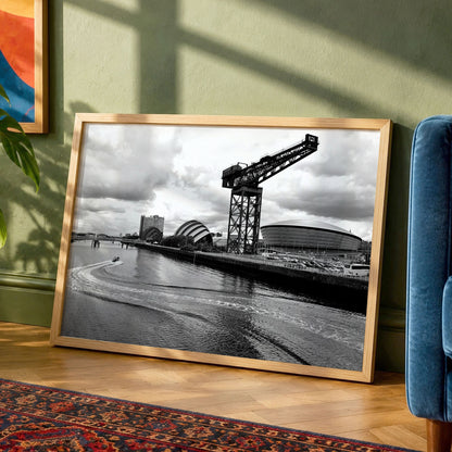 Glasgow Clydeside Landmarks Print | Black and White River Clyde Cityscape