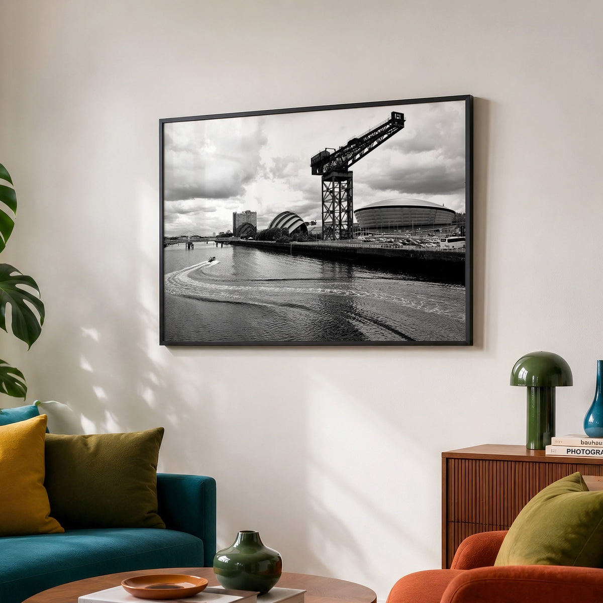 Glasgow Clydeside Landmarks Print | Black and White River Clyde Cityscape