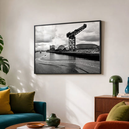 Glasgow Clydeside Landmarks Print | Black and White River Clyde Cityscape