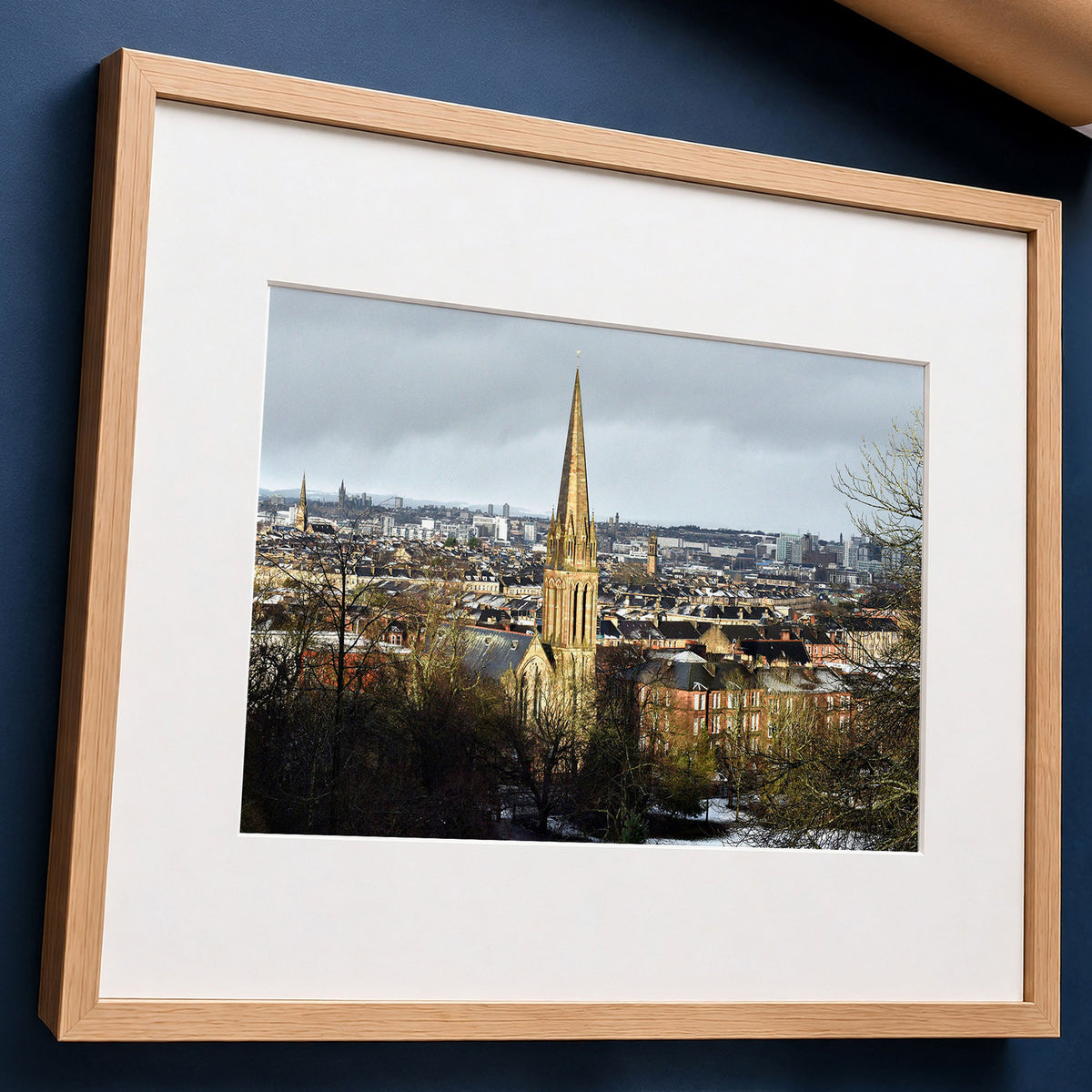 Glasgow Winter Cityscape Print – Snowy View from Queen’s Park