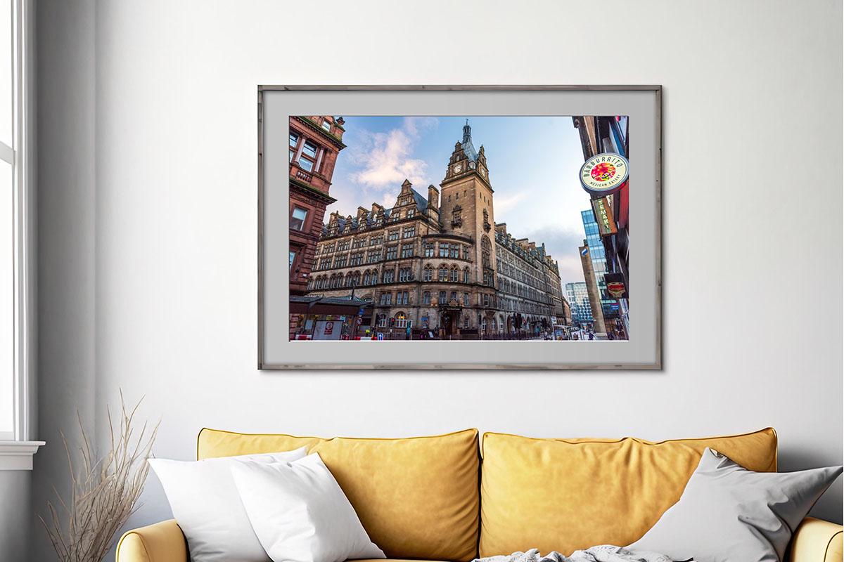 Glasgow Central Clock Tower photo print  in frame on wall