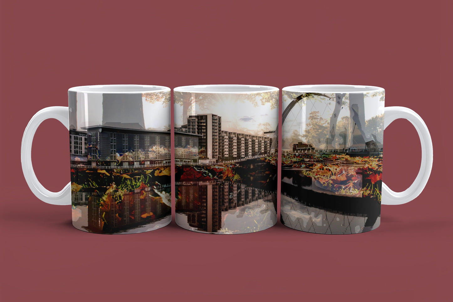 Glasgow Green Autumn composite 3 mugs composite mock up image