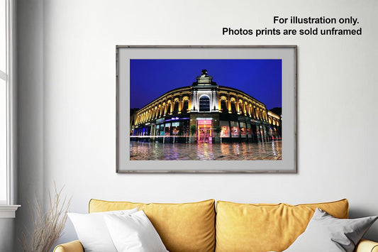 Glasgow Merchant Square Night photo print in frame with text overlay