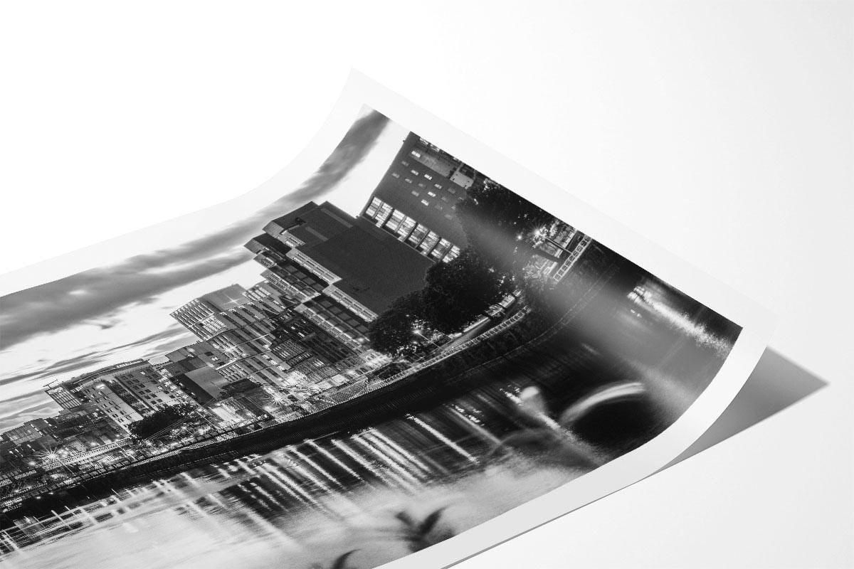 Glasgow River Clyde monochrome cityscape print