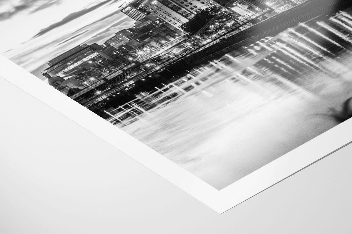 Glasgow River Clyde monochrome cityscape print corner detail