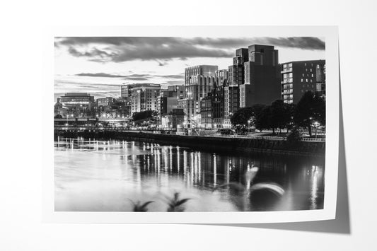 Glasgow River Clyde monochrome cityscape print