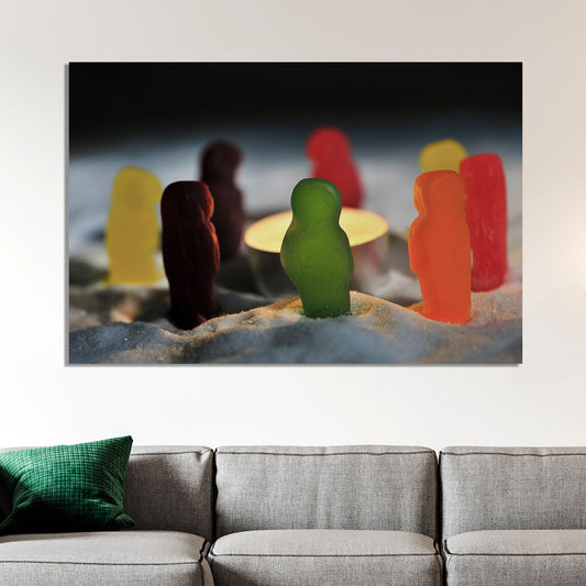Quirky Jelly Babies 'On Strike' Photo Art | Playful Winter Protest Wall Art