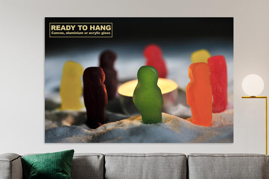 Jelly Babies wall product on living room wall with text overlay