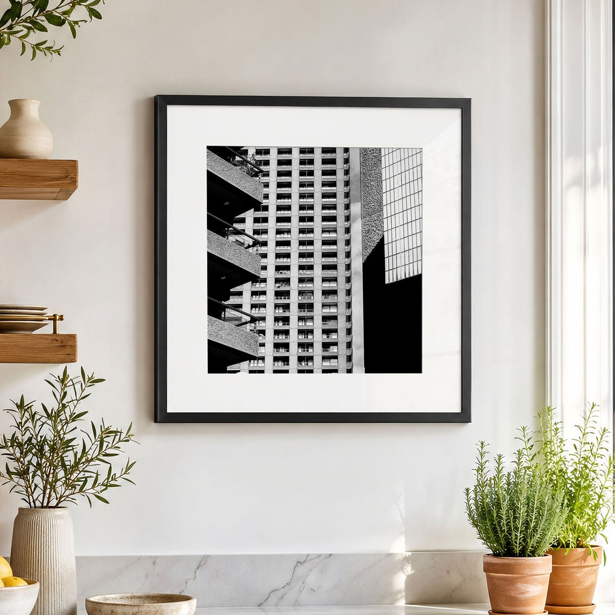 Barbican Estate London Brutalist Architecture Print | Square Black & White