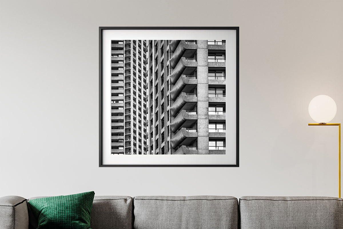Barbican Estate London Brutalist architecture in frame on wall