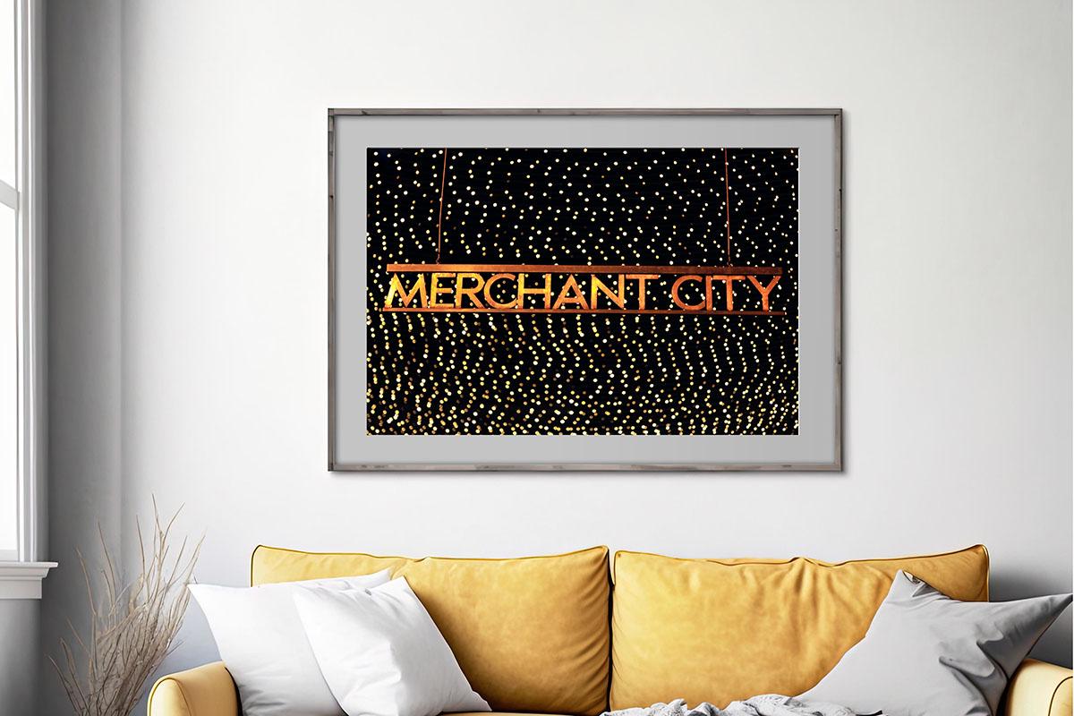 Merchant City Lights Photo Print in large frame on wall 