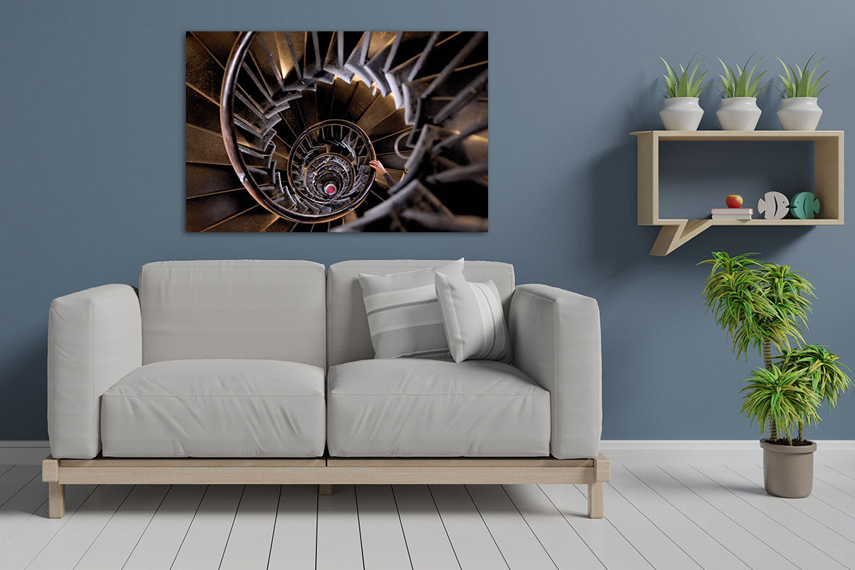 London monument staircase on living room wall