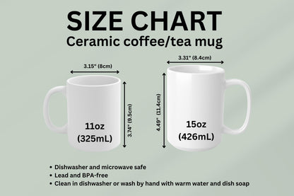 Mug size chart of 11oz and 15oz mugs