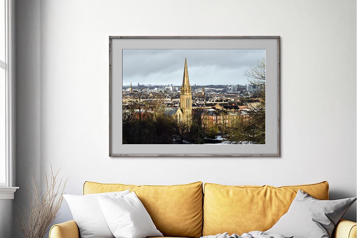 Queen's Park snowy landscape photo print in frame in living room