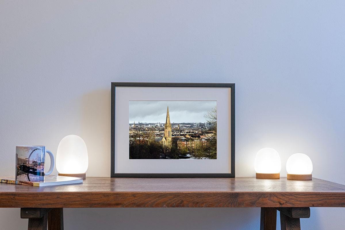 Queen's Park snowy landscape photo print in small frame on table 
