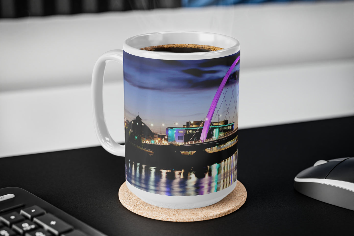 Squinty Bridge 15oz mug mockup on desk