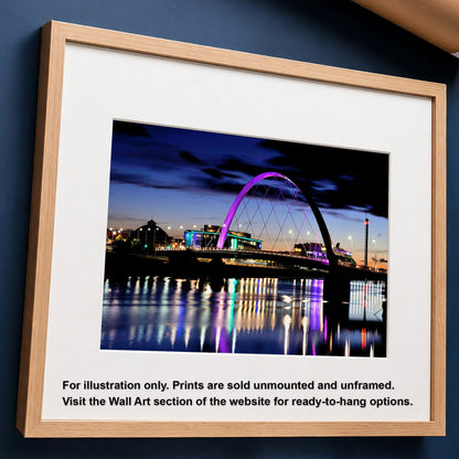 Glasgow Squinty Bridge at Night Photo Print | Modern Scottish Cityscape