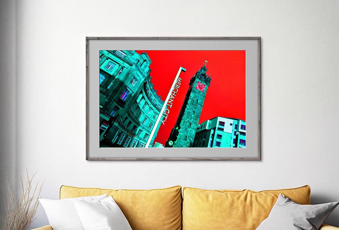 Trongate Glasgow Cross Red Filter photo print in frame on wall