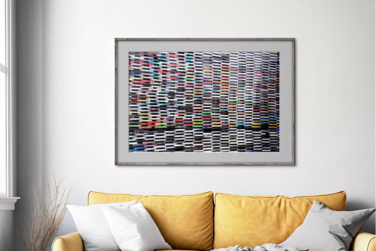 Wall of Sound cassette tapes photo print in frame on wall