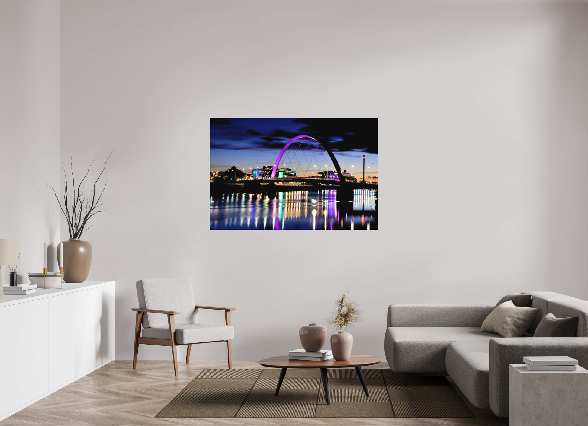 150 x 100 cm, Direct Print on Aluminium Dibond Glasgow Squinty Bridge at Night | Modern Scottish Cityscape Wall Art