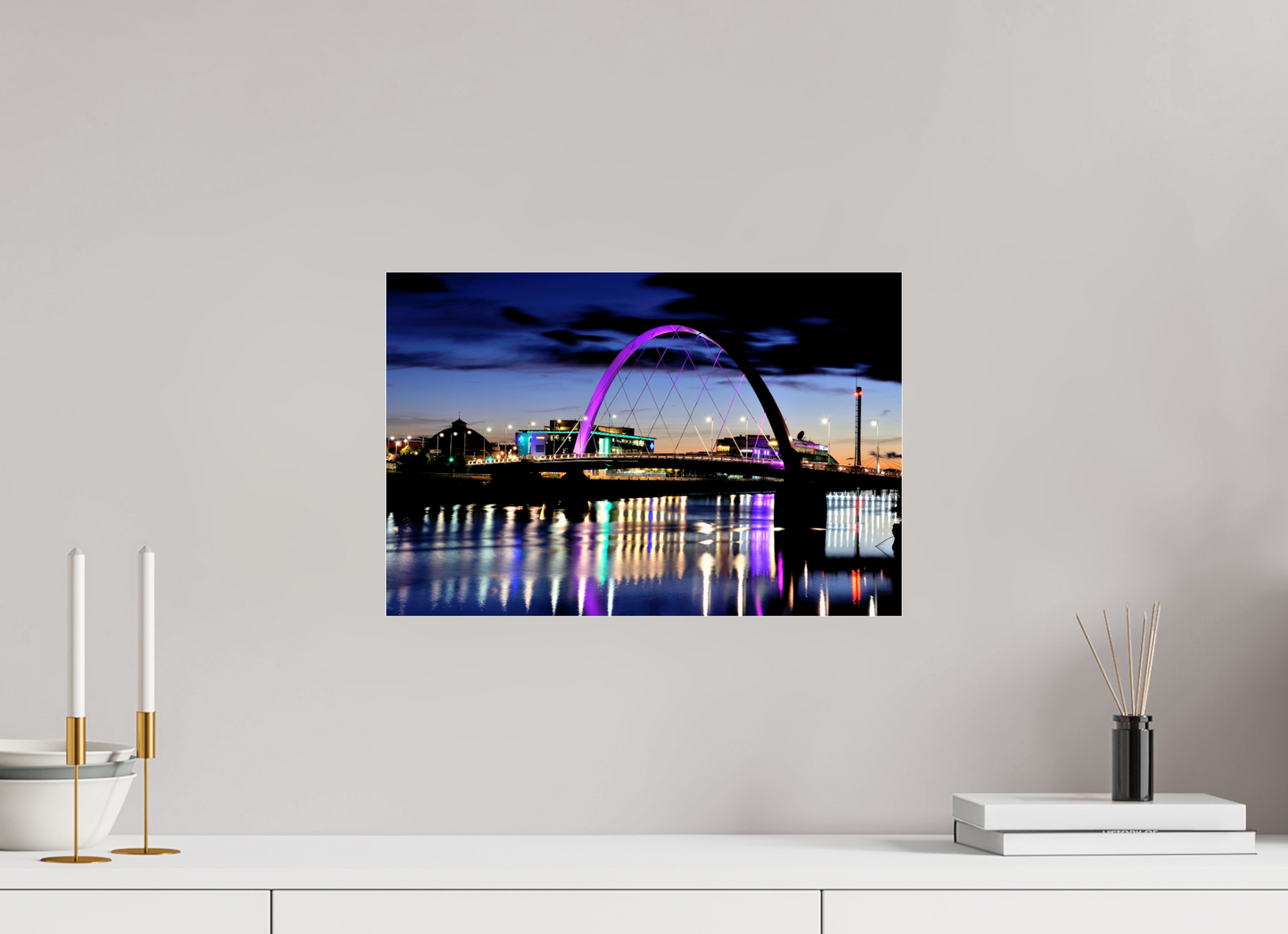 45 x 30 cm, Photo Print Under Acrylic Glass Glasgow Squinty Bridge at Night | Modern Scottish Cityscape Wall Art