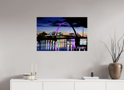 90 x 60 cm, Photo Print Under Acrylic Glass Glasgow Squinty Bridge at Night | Modern Scottish Cityscape Wall Art
